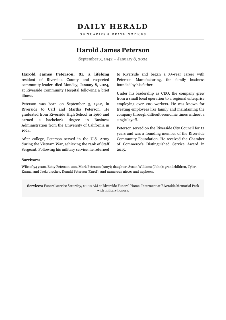 Newspaper column obituary